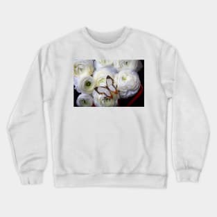 Exotic White Butterfly On With Ranunculus Flowers Crewneck Sweatshirt